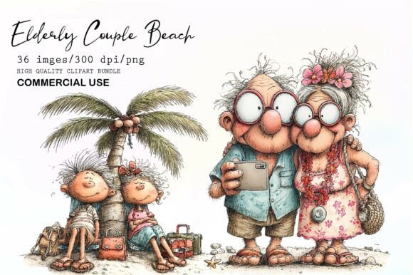 Download Whimsical Elderly Couple Beach Clipart - Art Collection