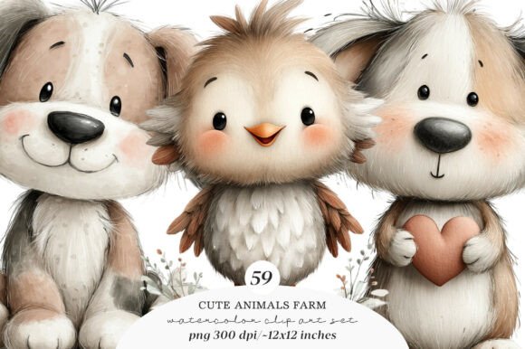 Download Watercolor Cute Animals Farm Clipart - Art Collection