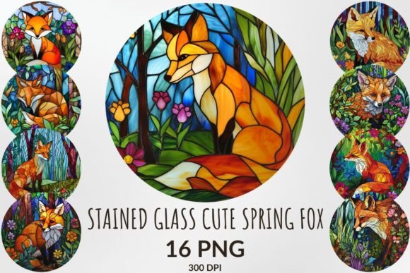 Download Stained Glass Cute Spring Fox Clipart - Art Collection