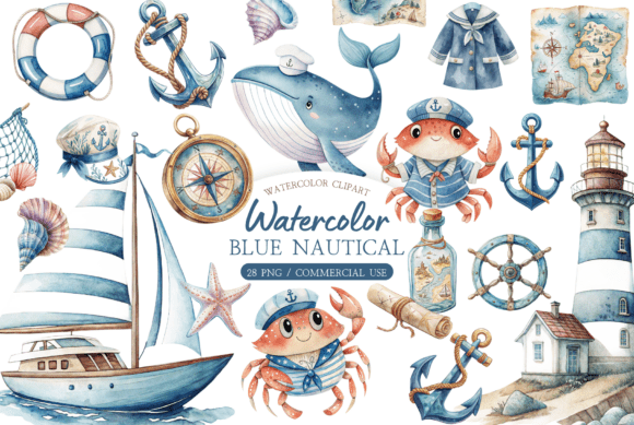 Download Watercolor Nautical Clipart Bundle - Art Collection