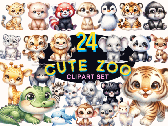 Download Cute Animals Zoo Watercolor Clipart Set - Art Collection