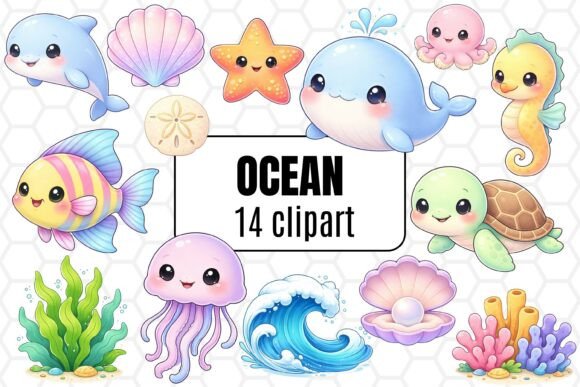 Download Cute Ocean Animals Clipart Set - Art Collection