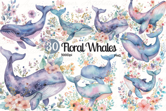 Download Whale with Flowers, Floral Whale Clipart - Art Collection