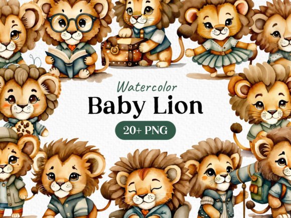 Download Watercolor Bundle Baby Lion Clipart PNG - Art Collection