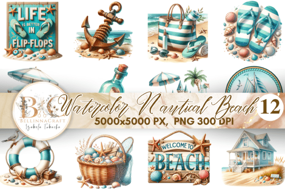 Download Watercolor Nautical Beach Clipart - Art Collection