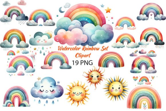 Download Watercolor Rainbow Set Clipart - Art Collection