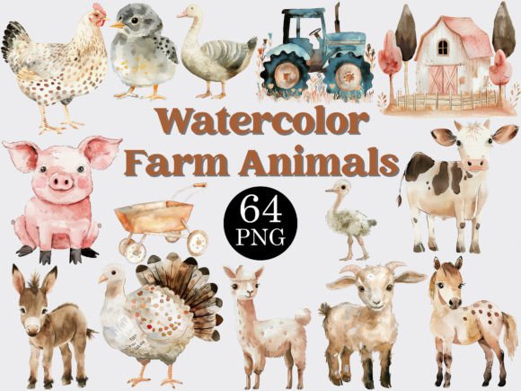 Download Watercolor Farm Animals Clipart Bundle - Art Collection
