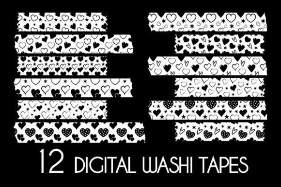 Download Black White Hearts Washi Tapes Patterns - Art Collection