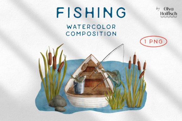 Download Watercolor Fishing Boat and Lake Clipart - Art Collection
