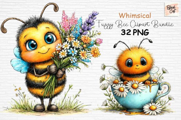 Download Whimsical Fuzzy Bee Clipart Bundle PNG - Art Collection
