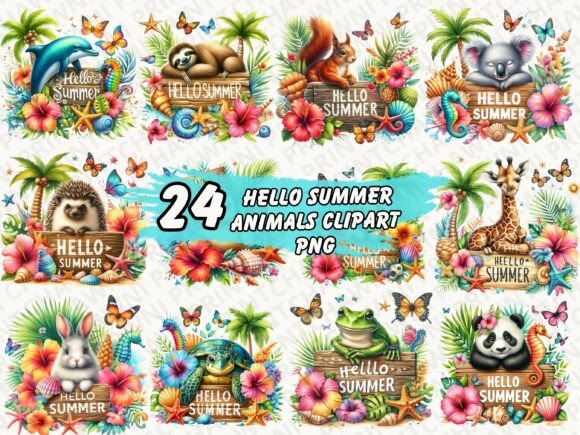 Download Hello Summer Animals Clipart PNG Bundle - Art Collection