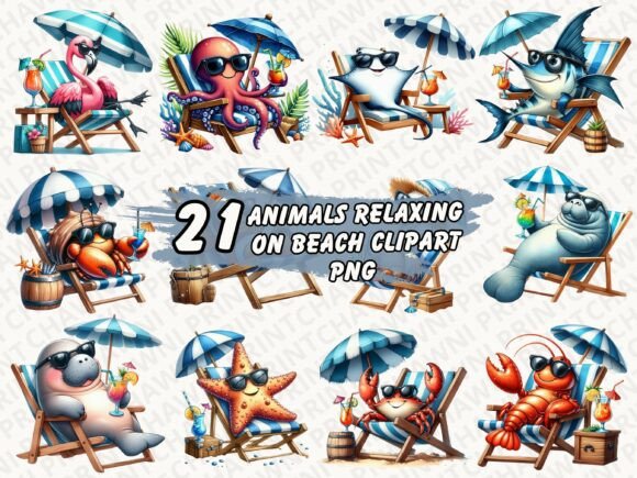 Download Animals Relaxing on Beach Clipart PNG - Art Collection