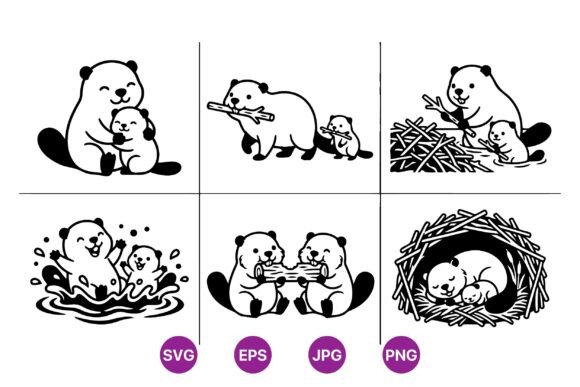 Download Cute Otter Family SVG Clipart - Art Collection