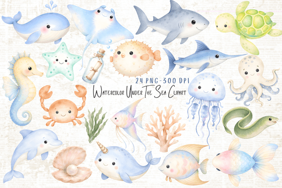 Download Watercolor Under the Sea Clipart Bundle - Art Collection