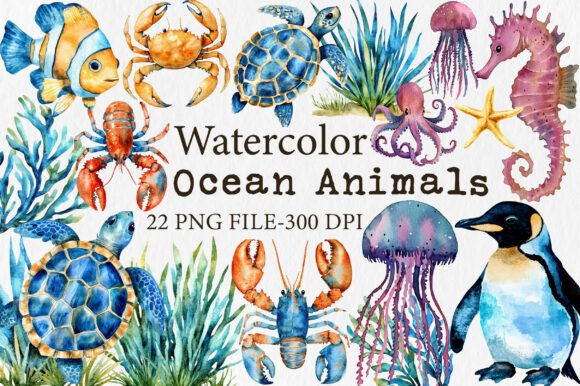Download Watercolor Ocean Animals Clipart - Art Collection