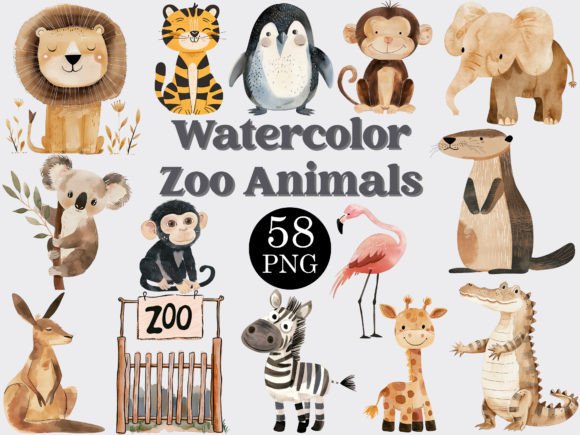Download Watercolor Zoo Animals Clipart Bundle - Art Collection