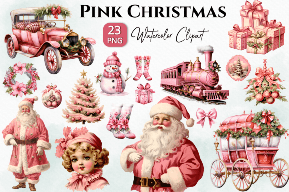 Download Pink Christmas Watercolor Clipart Png - Art Collection