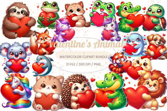 Download Cute Animal Hugging Heart Valentines PNG - Art Collection