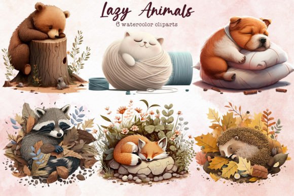 Download Watercolor Lazy Animals Cliparts - Art Collection