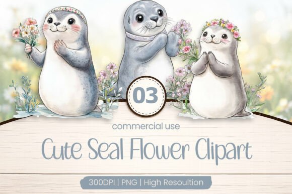 Download Cute Seal Flower Clipart PNG - Art Collection