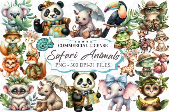 Download Safari Watercolor Jungle Animals Clipart - Art Collection