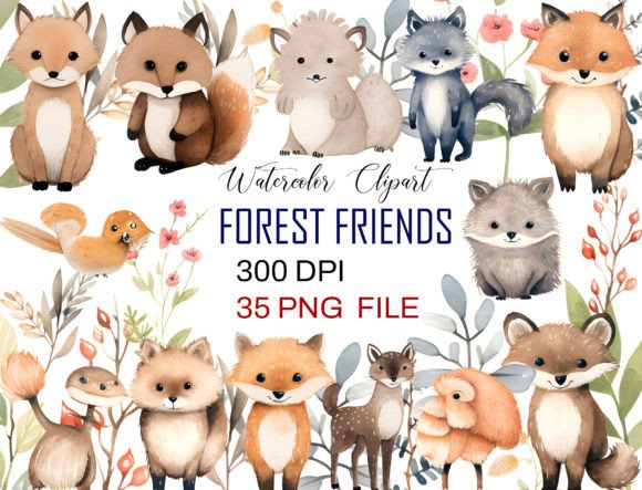 Download Watercolor Forest Friends Clipart Bundle - Art Collection