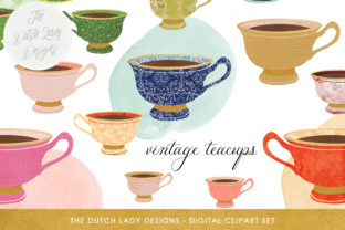 Download Vintage Teacup Clipart Set - Vintage & Golden Style - Watercolor Circles Included - INSTANT DOWNLOAD - Art Collection