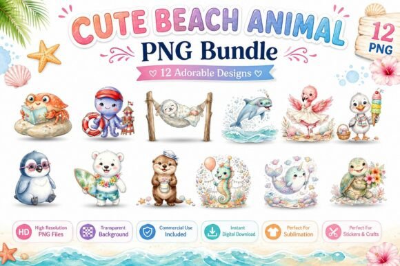 Download Cute Beach Animal Watercolor PNG Clipart - Art Collection