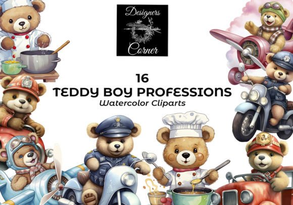Download Teddy Boy Professions Watercolor Clipart - Art Collection