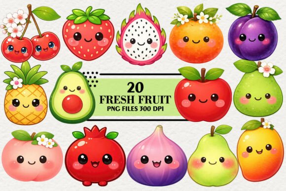 Download Kawaii Fresh Fruit Clipart Bundle - Art Collection