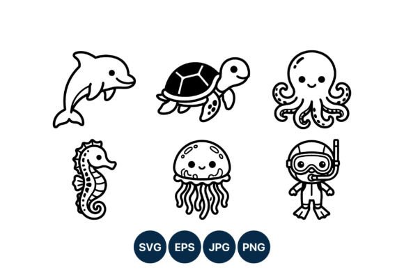 Download Cute Cartoon Ocean Animals Vector Set - Art Collection
