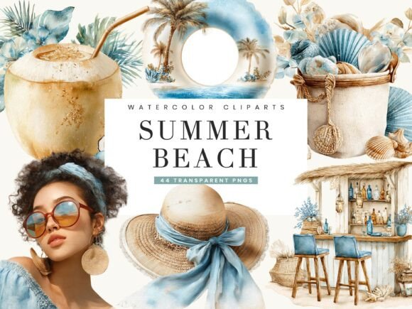 Download Watercolor Summer Beach Clipart - Art Collection