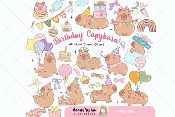 Download Whimsical Birthday Capybara Clipart Set - Art Collection