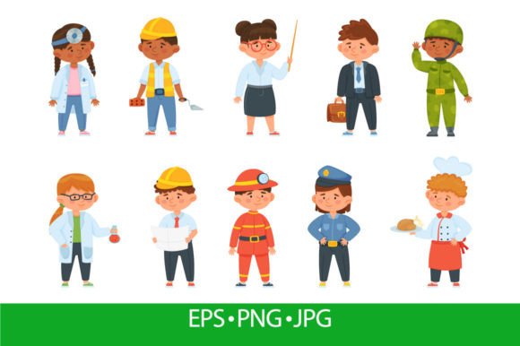 Download Cartoon Kids of Different Professions - Art Collection