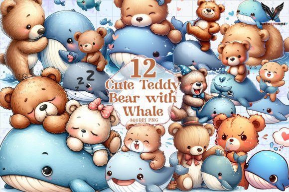 Download Cute Teddy Bear with Whale Clipart PNG - Art Collection