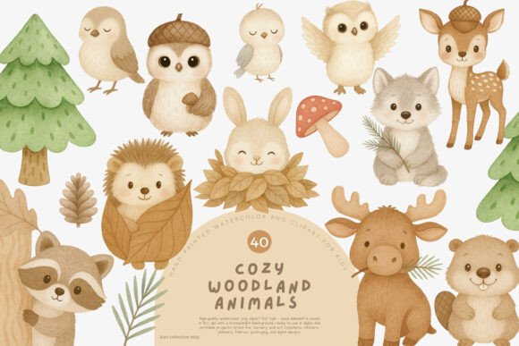 Download Cozy Woodland Animals Watercolor Clipart - Art Collection