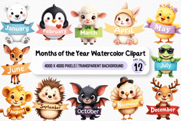 Download Months Clipart Animal Watercolor Clipart - Art Collection