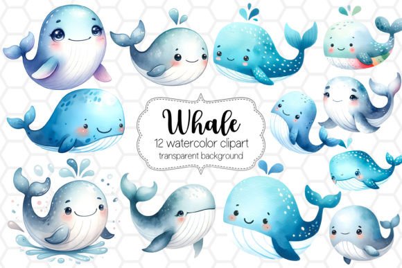Download Cute Watercolor Whales Clipart Bundle - Art Collection