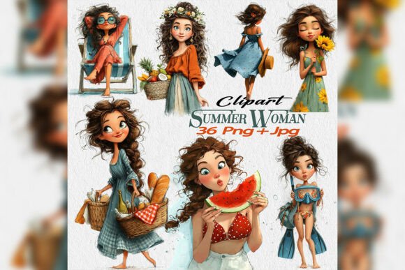 Download Whimsical Summer Woman Beach Clipart - Art Collection