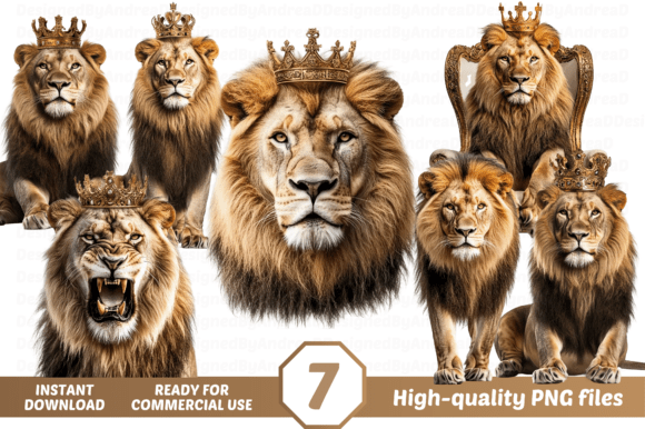 Download Lion Clipart, Lion with Crown PNG Bundle - Art Collection