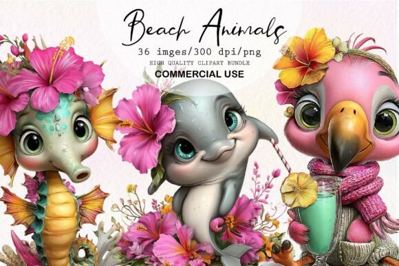 Download Whimsical Summer Beach Animals Clipart - Art Collection