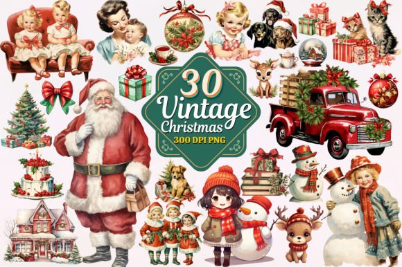 Download Vintage Christmas Watercolor Clipart PNG - Art Collection