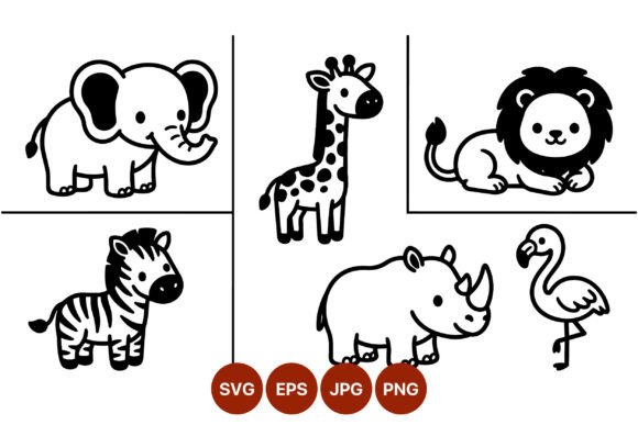Download Cute Safari Animals Vector Line Art - Art Collection