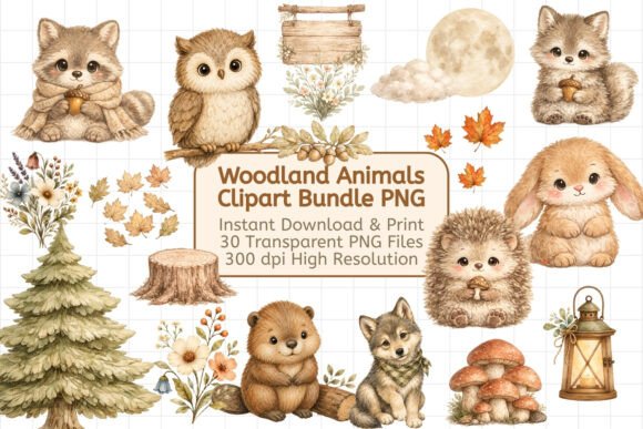 Download 30 Woodland Animals Clipart Bundle PNG - Art Collection