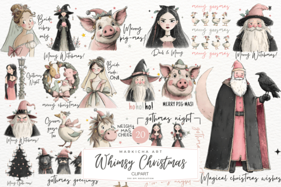 Download Whimsical Christmas Clipart Png Bundle - Art Collection