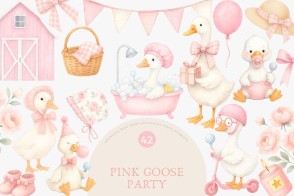 Download Pink Party Cute Duck Clipart Set - Art Collection