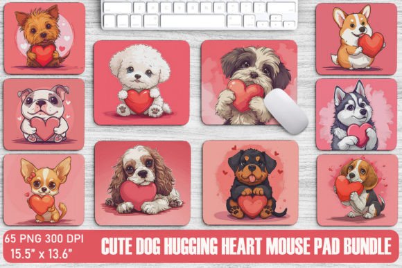 Download Cute Dog Hugging Heart Mouse Pad - Art Collection