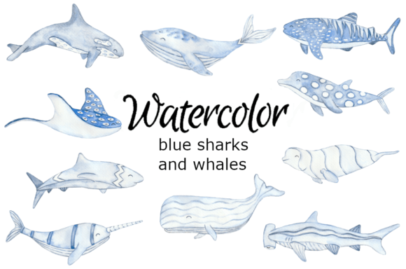 Download Blue Sharks and Whales Clipart - Art Collection