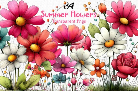 Download Whimsical Summer Flowers Clipart PNG - Art Collection