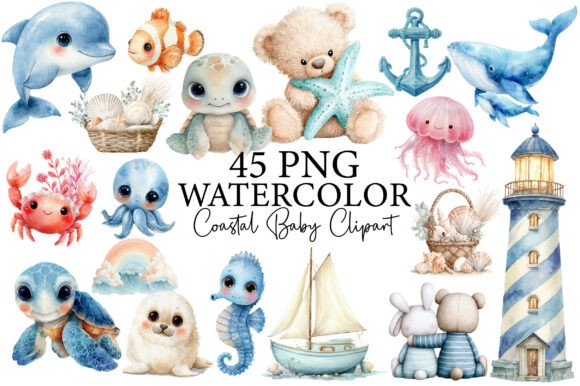 Download Watercolor Ocean Animals Clipart - Art Collection